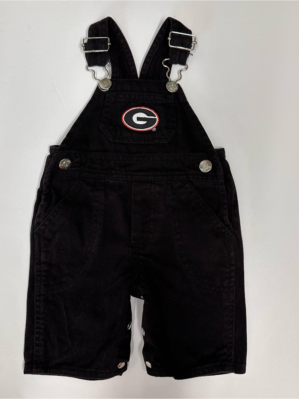 GA Collegiate Baby Sz 0-3 Months Black Denim Overalls Creative Knitwear Bulldogs